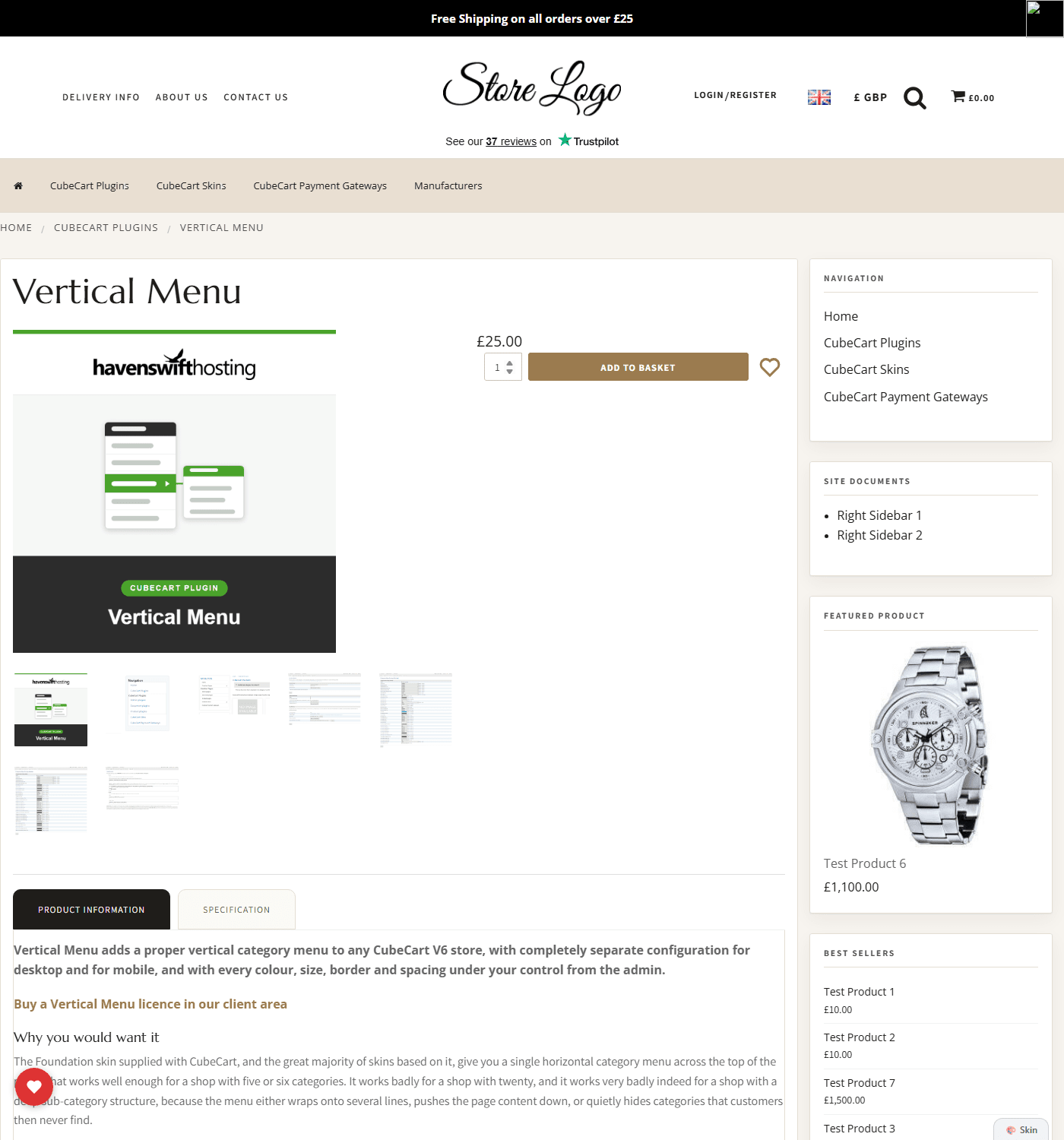 Trade Skin on a product page