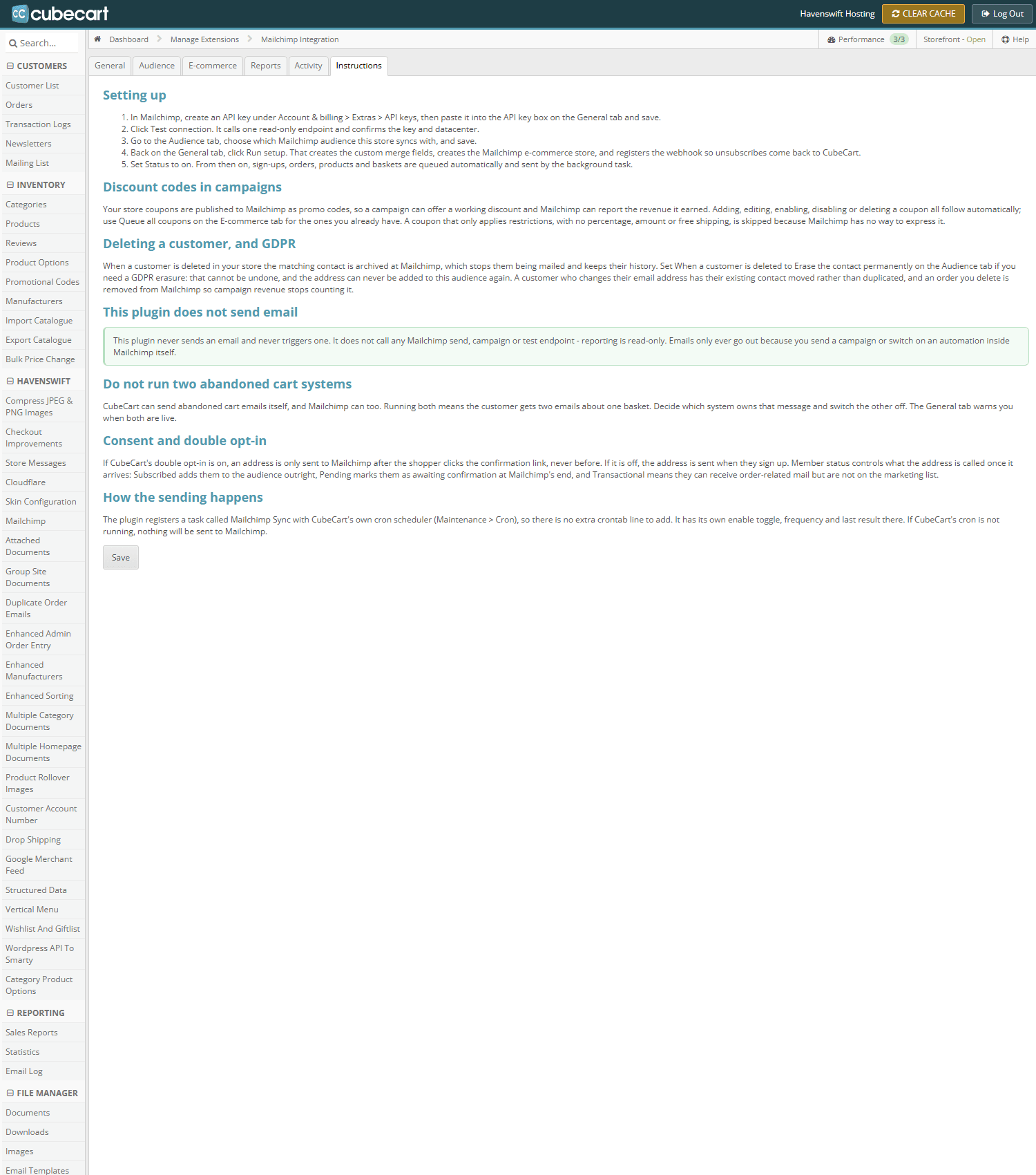 The Instructions tab inside the plugin
